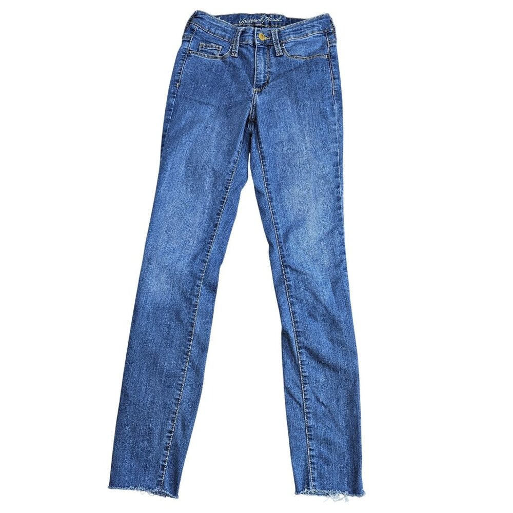 Universal Thread High Rise Skinny Jeans Womens 00/24R Blue Stretch Denim Raw Hem